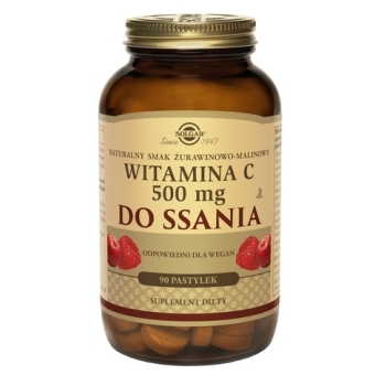 Solgar Witamina C 500 mg smak żurawinowo-malinowy 90pastylek OSTATNIE SZTUKI cena 76,90zł