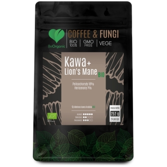 BeOrganic Coffee & Fungi Kawa Arabica mielona + Lion’s Mane (soplówka jeżowata) BIO 252g cena 56,85zł
