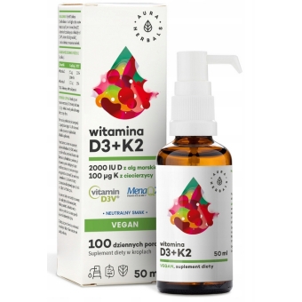 Aura Herbals Witamina D3 2000IU + K2 Vegan krople 50ml PROMOCJA cena 61,90zł