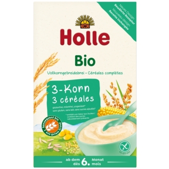Kaszka pełnoziarnista 3 zboża bez dodatku cukrów bezglutenowa od 6 miesiąca BIO 250g Holle cena 14,95zł