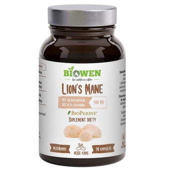 Biowen Lion's Mane Soplówka jeżowata 400mg 40% polisacharydów 30% beta-glukanów 90kapsułek cena 73,71zł