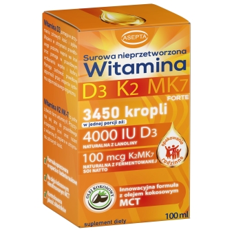 Witamina D3 K2 MK7 (D3 4000IU K2 100mcg) krople 100ml Asepta cena 98,75zł