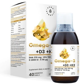 Aura Herbals Omega-3 (370 DHA) + D3 (2000IU) + K2MK7 płyn 200ml cena 46,75zł