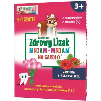 Zdrowy Lizak Mniam-Mniam na gardło smak malinowy 5sztuk cena 10,90zł