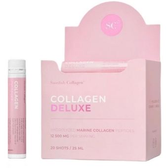 Swedish Collagen Deluxe najmocniejszy kolagen rybi 12500mg płyn 20ampułek cena 144,90zł