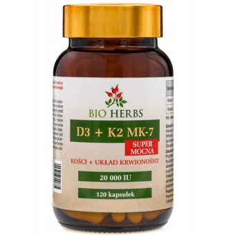 Bio Herbs Witamina D3 20000IU K2 Super Mocna 120kapsułek cena 59,00zł