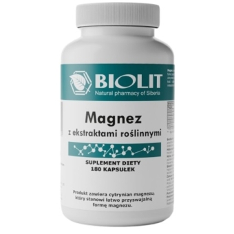 Biolit Magnez cytrynian magnezu z ekstraktami roślinnymi 180kapsułek cena 59,95zł