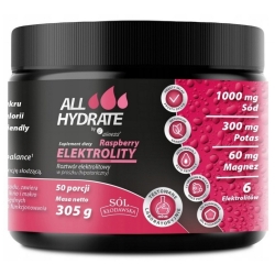 Aliness ALLHydrate Elektrolity Raspberry smak malinowy proszek 305g Aliness ALLHydrate Elektrolity Raspberry smak malinowy proszek 305g + próbki gratis cena 59,90zł