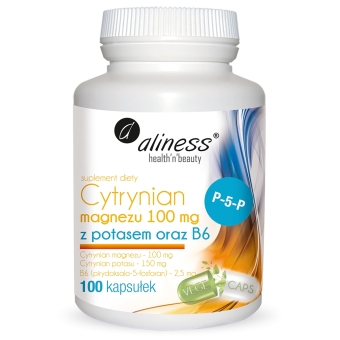 Aliness Cytrynian Magnezu 100mg z potasem 150mg, B6 (P-5-P) 100kapsułek VEGE cena 39,90zł