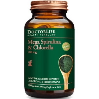 Doctor Life Mega Spirulina & Chlorella 500mg 200tabletek cena 70,90zł