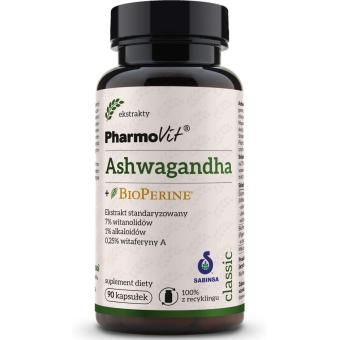 Pharmovit Ashwagandha + BioPerine® 90kapsułek cena 26,30zł