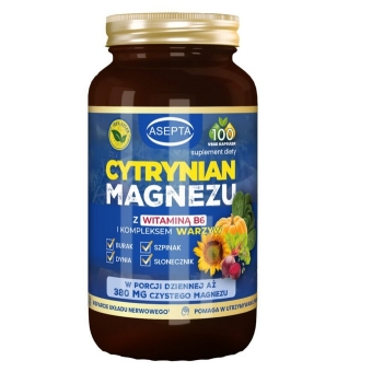 Cytrynian Magnezu z witaminą B6 100kapsułek Asepta cena 49,00zł