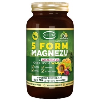Pięć 5 form magnezu z kompleksem warzyw i witaminą B6 100kapsułek Asepta cena 79,00zł