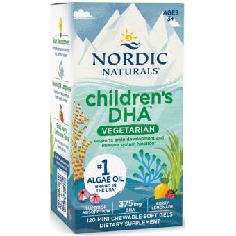 Nordic Naturals Children's DHA Vegetarian 375mg (Kwasy omega-3 + DHA LEMONIADA JAGODOWA) 120kapsułek cena 114,90zł