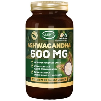 Ashwagandha 600mg 100kapsułek Asepta cena 59,00zł