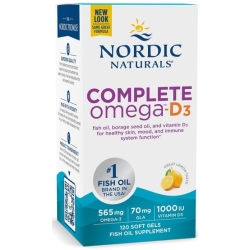 Nordic Naturals Complete Omega-D3 565mg + 70mg GLA + 1000IU D3 (Kwasy omega-3-6-9 + GLA + wit. D3 CYTRYNA) 120kapsułek cena 144,90zł