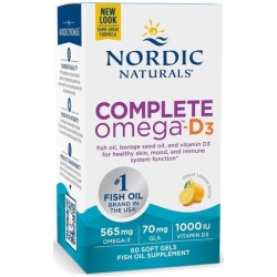 Nordic Naturals Complete Omega-D3 565mg + 70mg GLA + 1000IU D3 (Kwasy omega-3-6-9 + GLA + wit. D3 CYTRYNA) 60kapsułek cena 79,90zł