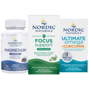 Nordic Naturals ZESTAW: Focus Support + Magnesium Gummies + Ultimate Omega Curcumin cena 489,90zł