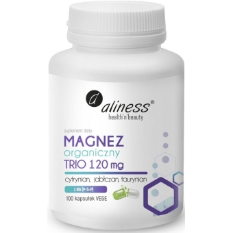 Aliness Magnez organiczny TRIO 120mg + Witamina B6 (P-5-P) VEGE 100kapsułek cena 44,90zł