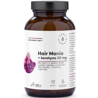 Aura Herbals Hair Mania + Keratyna 20 mg 120kapsułek cena 52,50zł