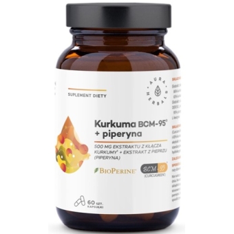 Aura Herbals Kurkuma 500mg BCM-95® + Piperyna 60kapsułek cena 42,98zł