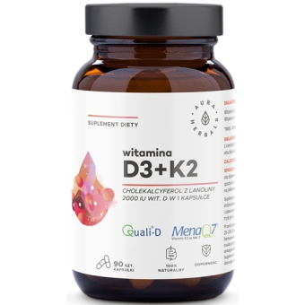Aura Herbals Witamina D3 2000IU + K2 90kapsułek cena 34,90zł