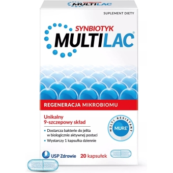 Multilac Synbiotyk (Regeneracja mikrobiomu) 20kapsułek DATA WAŻNOŚCI: 10-2025 cena 20,95zł