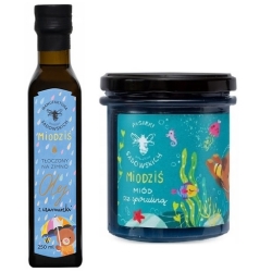 ZESTAW Miodziś z czarnuszki 250ml + Miodziś miód ze spiruliną 430g Pasieka Sadowskich cena 88,90zł