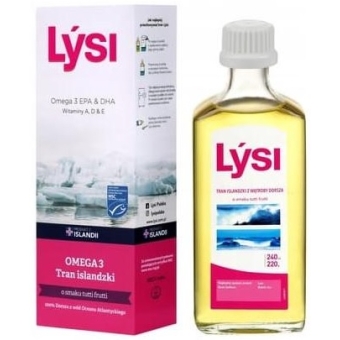 Lysi Tran islandzki Omega 3 EPA & DHA + Witaminy A, D, E (Tutti fruttii) 240ml cena 55,00zł