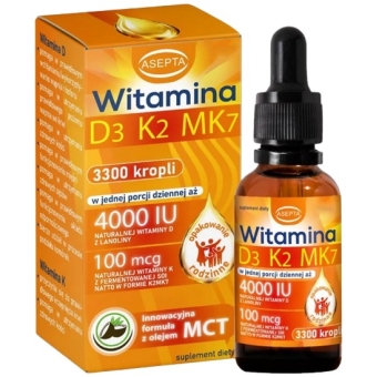 Asepta Witamina D3 K2 MK7 z olejem MCT krople 10ml cena 16,50zł