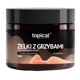 Topical żelki z grzybami Reishi Shiitake Soplówka Jeżowat bez cukru 30sztuk cena 44,95zł
