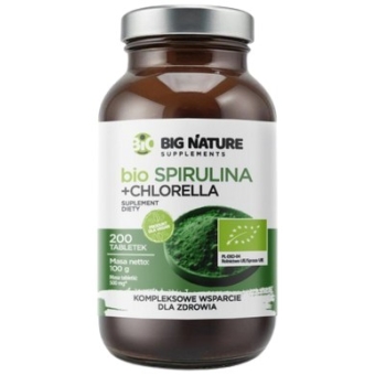 Big Nature BIO Spirulina + Chlorella 200tabletek cena 34,05zł