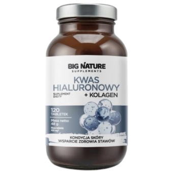 Big Nature Kwas hialuronowy + kolagen 120tabletek cena 27,50zł