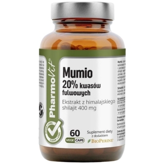Pharmovit Clean Label Mumio 20% kwasów fulwowych 60kapsułek cena 39,00zł