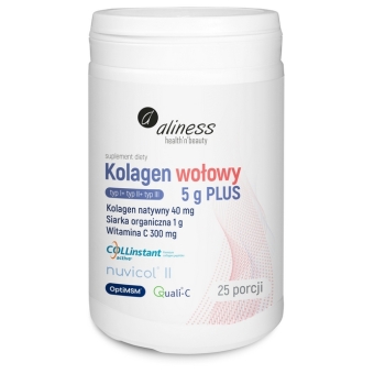 Aliness Kolagen wołowy 5g PLUS natywny II siarka OptiMSM witamina C w proszku 158,5g cena 49,90zł