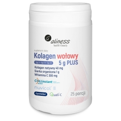 Aliness Kolagen wołowy 5g PLUS natywny II siarka OptiMSM witamina C w proszku 158,5g cena 49,90zł