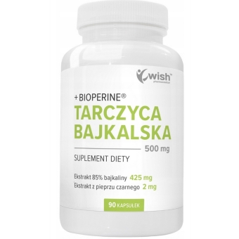 Tarczyca bajkalska 500mg + BioPerine 90kapsułek Wish Pharmaceutical cena 58,90zł