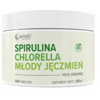 Chlorella spirulina i młody jęczmień proszek 500tabletek Wish Pharmaceutical cena 59,00zł