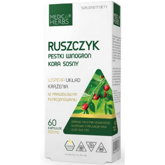 Medica Herbs Ruszczyk Pestki winogron Kora sosny 60kapsułek cena 25,95zł