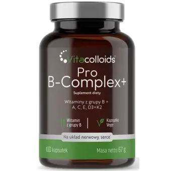 Pro B-Complex+ Kompleks Witamin B + A C E D3 K2 100kapsułek Vege  Vitacolloids cena 59,00zł