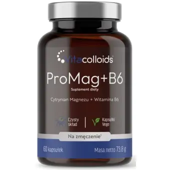 ProMag+B6 Cytrynian Magnezu + Witamina B6 P5P 60kapsułek Vege Vitacolloids cena 26,00zł