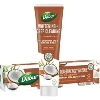Pasta do zębów wybielająca z olejek kokosowym i sodą oczyszczoną bez fluoru 100ml Dabur cena 23,79zł