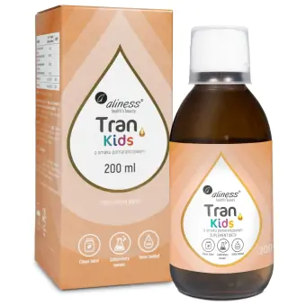 Aliness Tran (olej z dorsza) KIDS + Wit. A 400 µg, o smaku pomarańczowym płyn 200ml  cena 69,90zł