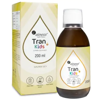 Aliness Tran (olej z dorsza) KIDS + Wit. A 400 µg, o smaku cytrynowym płyn 200ml  cena 69,90zł