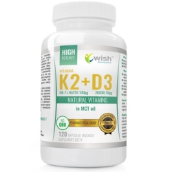 Wish Pharmaceutical Witamina K2 MK-7 100mcg + D3 2000IU 50mcg MCT (olej kokosowy) 120kapsułek cena 40,65zł