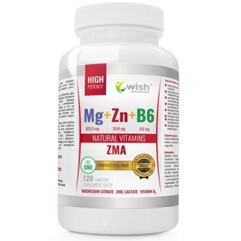 Wish Pharmaceutical ZMA Magnez+Cynk+B6 Mega Dawka 120kapsułek cena 24,90zł