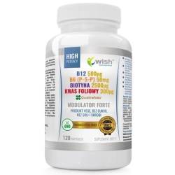 Wish Pharmaceutical Modulator Forte Witaminy B12 B6 Biotyna aktywny kwas foliowy 120kapsułek cena 41,70zł