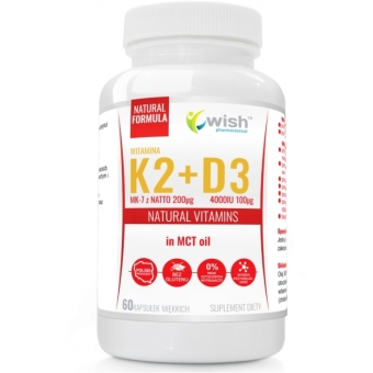 Wish Pharmaceutical Witamina K2 VitaMK7 Z Natto 200mcg + D3 4000IU 100mcg w oleju MCT 60kapsułek cena 39,99zł