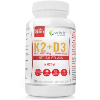 Wish Pharmaceutical Witamina K2 VitaMK7 Z Natto 200mcg + D3 4000IU 100mcg w oleju MCT 120kapsułek cena 61,99zł