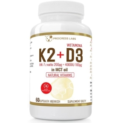 Progress Labs Witamina K2 VitaMK7 Z Natto 200mcg + D3 4000IU 100mcg w oleju MCT 120kapsułek cena 61,90zł